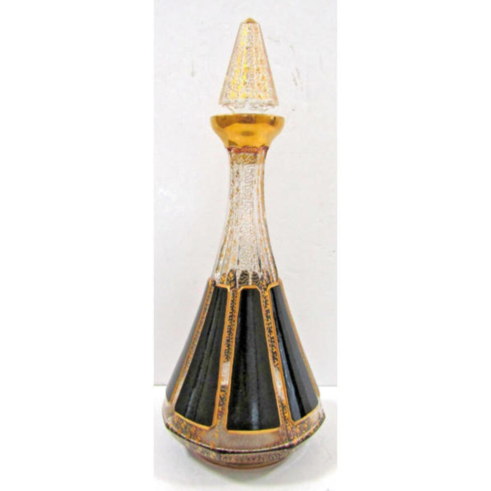 Moser Black Paneled and Gold Fleck Cut Crystal Wine Decanter Carafe